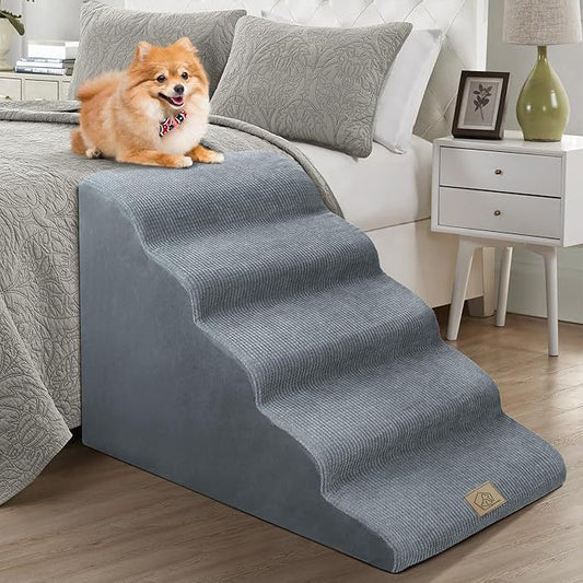 Gray Removable Dog Stairs | Washable Pet Ramp for Small & Medium Dogs | Teddy, Puppy & Senior Dog Friendly Sofa & Bed Steps