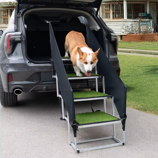 Heavy-Duty Outdoor Pet Ramp with Safety Handrails | Foldable Dog Car Ladder for Large & Medium Dogs – Non-Slip, Portable, Travel-Friendly