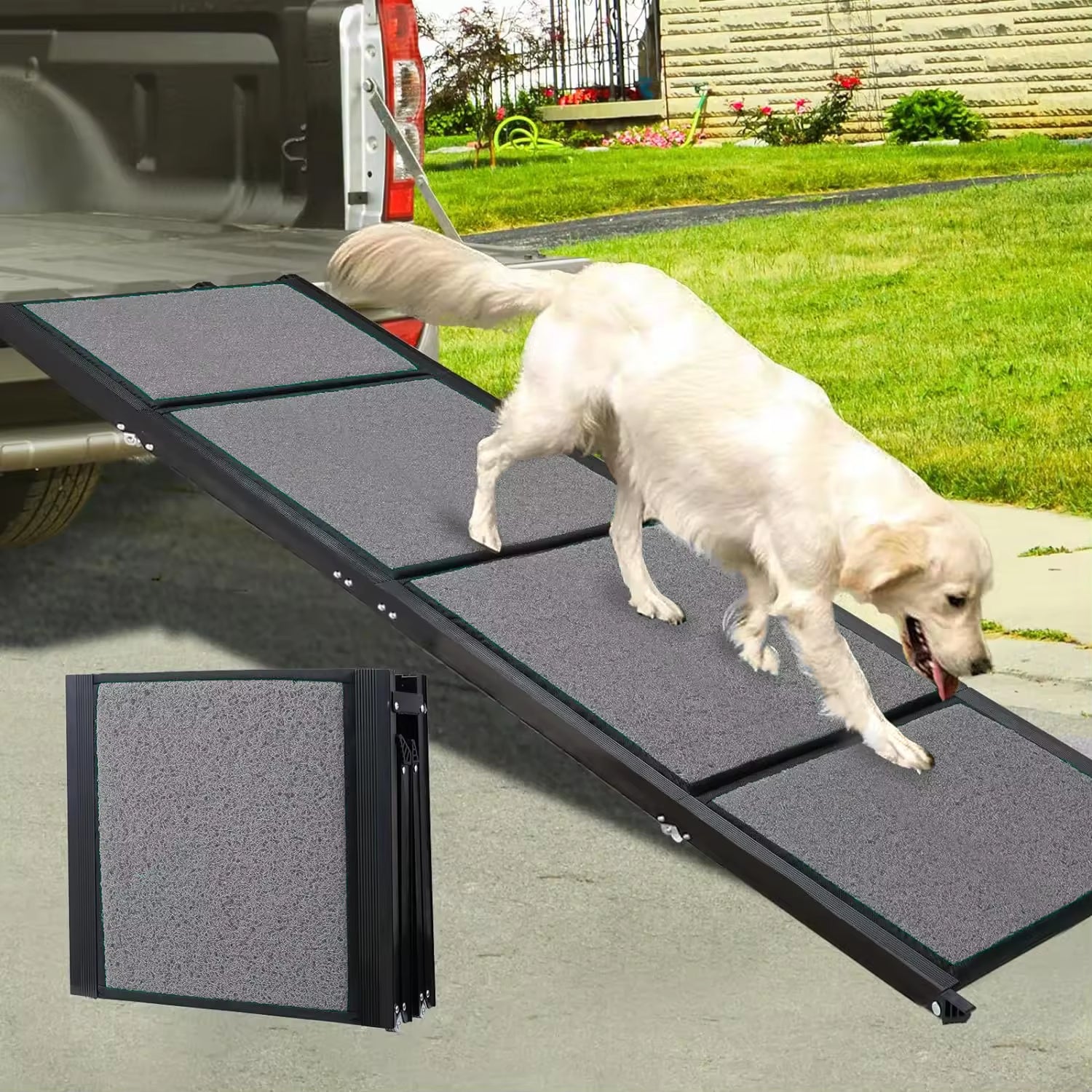 heavy duty pet ramp with anti-slip silk loop steps