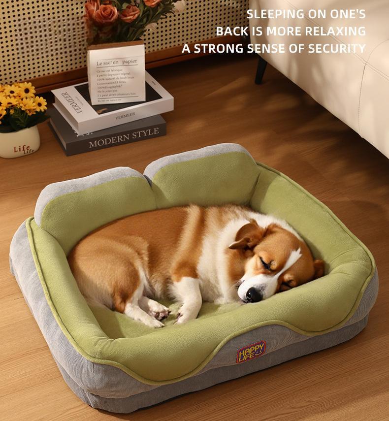All-Season Dog & Cat Bed with Thickened Backrest Pillow | Orthopedic Corduroy Pet Nest | Washable Cozy Pet Sofa Bed