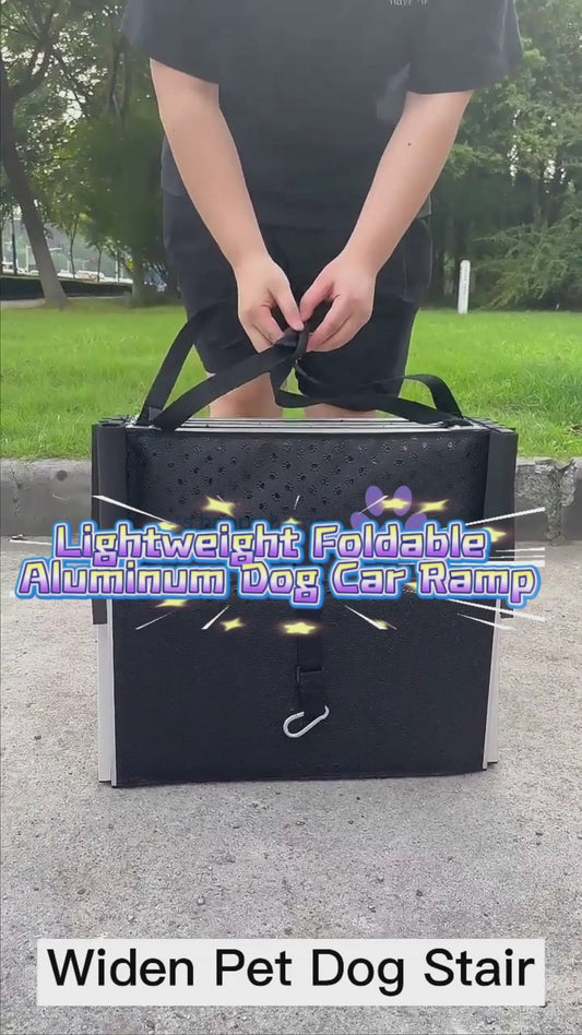 Customizable Wide Aluminum Folding Dog Ramp | Adjustable Pet Ladder for Cars, SUVs, Trucks | Large Dog Stairs with Non-Slip Surface for Easy Access