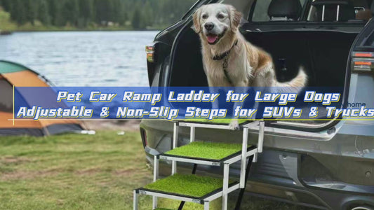 Adjustable Pet Dog Ladder Ramp for Large Dogs | Artificial Turf, Non-Slip Steps, Portable, and Foldable for Cars, SUVs, and Trucks