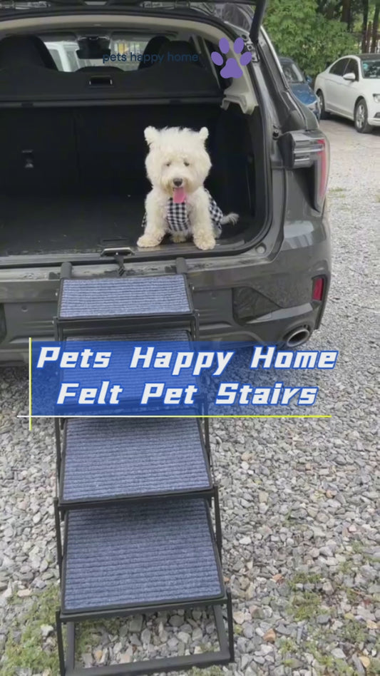 Portable Foldable Dog Stairs for Cars | Non-Slip Felt Pet Ramp | Adjustable Height & Steel Wire Support