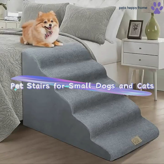 Gray Removable Dog Stairs | Washable Pet Ramp for Small & Medium Dogs | Teddy, Puppy & Senior Dog Friendly Sofa & Bed Steps
