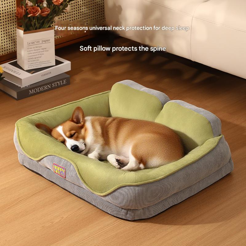 All-Season Dog & Cat Bed with Thickened Backrest Pillow | Orthopedic Corduroy Pet Nest | Washable Cozy Pet Sofa Bed