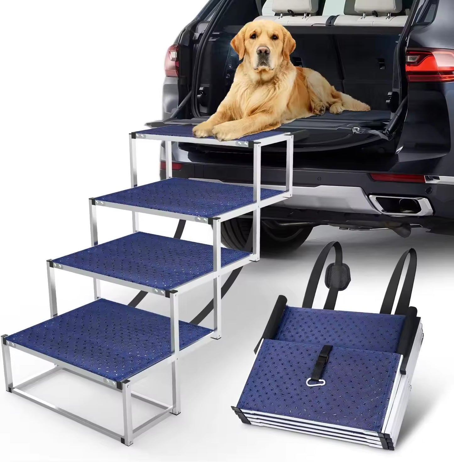 Portable Large Dog Car Ramp | Adjustable Aluminum Pet Ladder for Easy Access to Cars, Trucks & SUVs | Foldable, Non-Slip, Lightweight