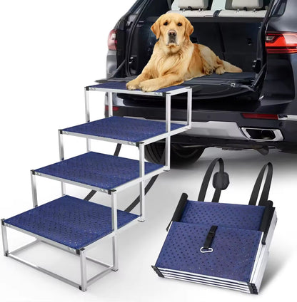 Portable Large Dog Car Ramp | Adjustable Aluminum Pet Ladder for Easy Access to Cars, Trucks & SUVs | Foldable, Non-Slip, Lightweight