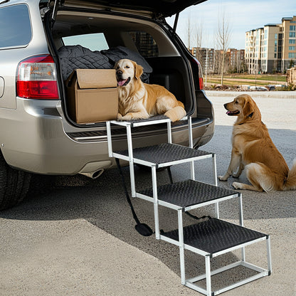 Portable Large Dog Car Ramp | Adjustable Aluminum Pet Ladder for Easy Access to Cars, Trucks & SUVs | Foldable, Non-Slip, Lightweight