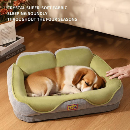 All-Season Dog & Cat Bed with Thickened Backrest Pillow | Orthopedic Corduroy Pet Nest | Washable Cozy Pet Sofa Bed