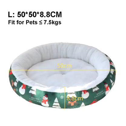 Christmas Pet Bed Round Nest | Warm Winter Dog & Cat Bed | Soft Plush Holiday Pet Cushion | Anti-Slip & Thickened Cozy Mat