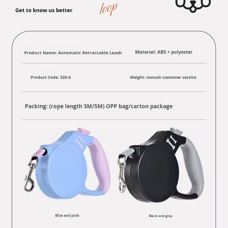 Retractable Dog Leash - 3m/5m Automatic Extension Leash for Small & Medium Dogs - Outdoor Pet Leash with One-Touch Brake