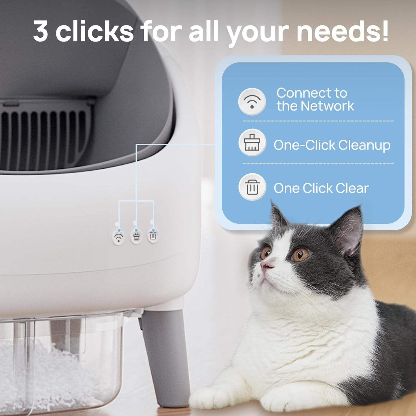 APP Smart Automatic Cat Litter Box | Large Semi-Enclosed Drawer Design | Odor Control &amp; Self-Cleaning Cat Toilet