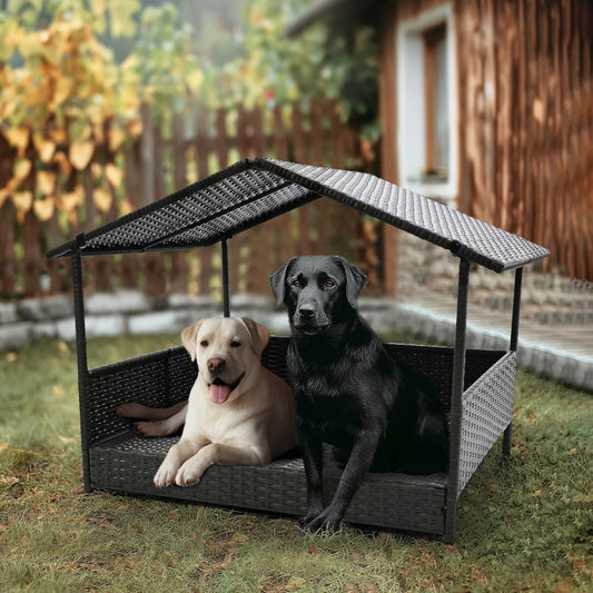 Stylish & Breathable Semi-Closed PE Rattan Dog House | Removable Roof & Elevated Design for Comfort and Cooling