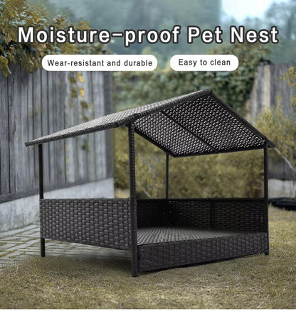 Stylish & Breathable Semi-Closed PE Rattan Dog House | Removable Roof & Elevated Design for Comfort and Cooling