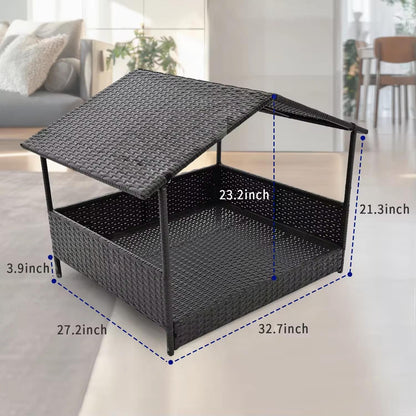 Stylish & Breathable Semi-Closed PE Rattan Dog House | Removable Roof & Elevated Design for Comfort and Cooling