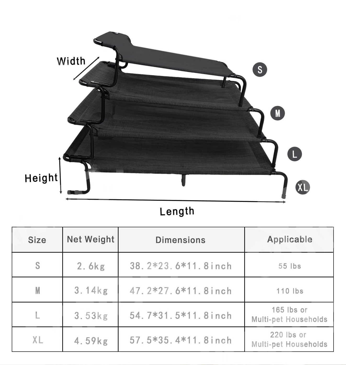 Outdoor & Indoor Elevated Dog Bed | Teslin Breathable Cooling Pet Cot for Medium & Large Dogs | Chew-Resistant, Heavy-Duty & Easy to Clean