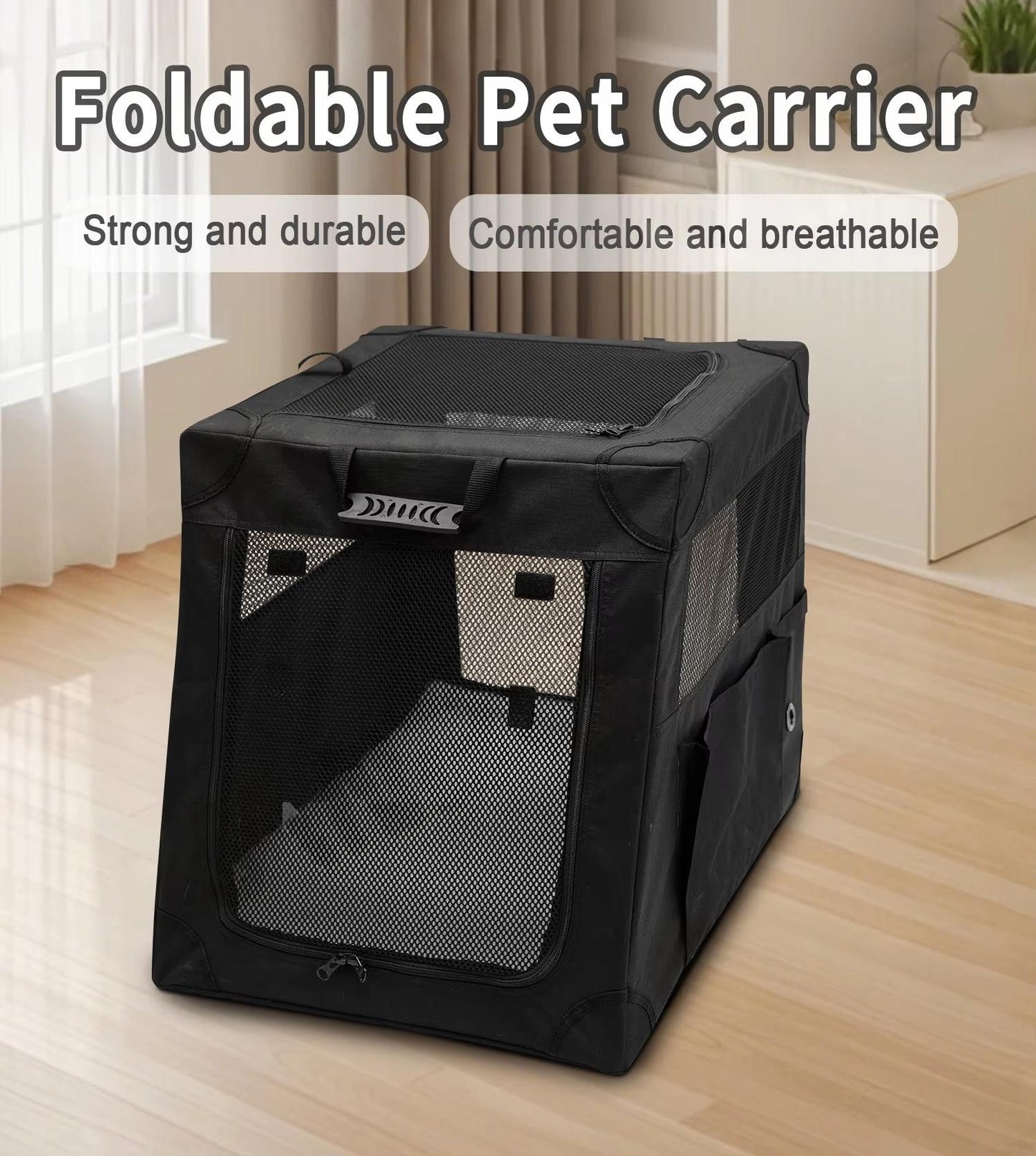 Foldable Car Dog Carrier | Breathable Travel Pet House for Small & Medium Dogs | Portable Indoor Outdoor Pet Crate with Soft Mat