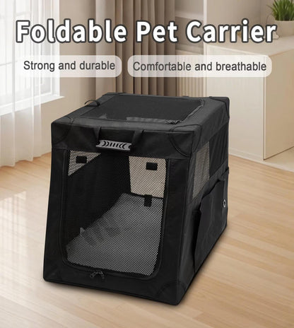 Foldable Car Dog Carrier | Breathable Travel Pet House for Small & Medium Dogs | Portable Indoor Outdoor Pet Crate with Soft Mat