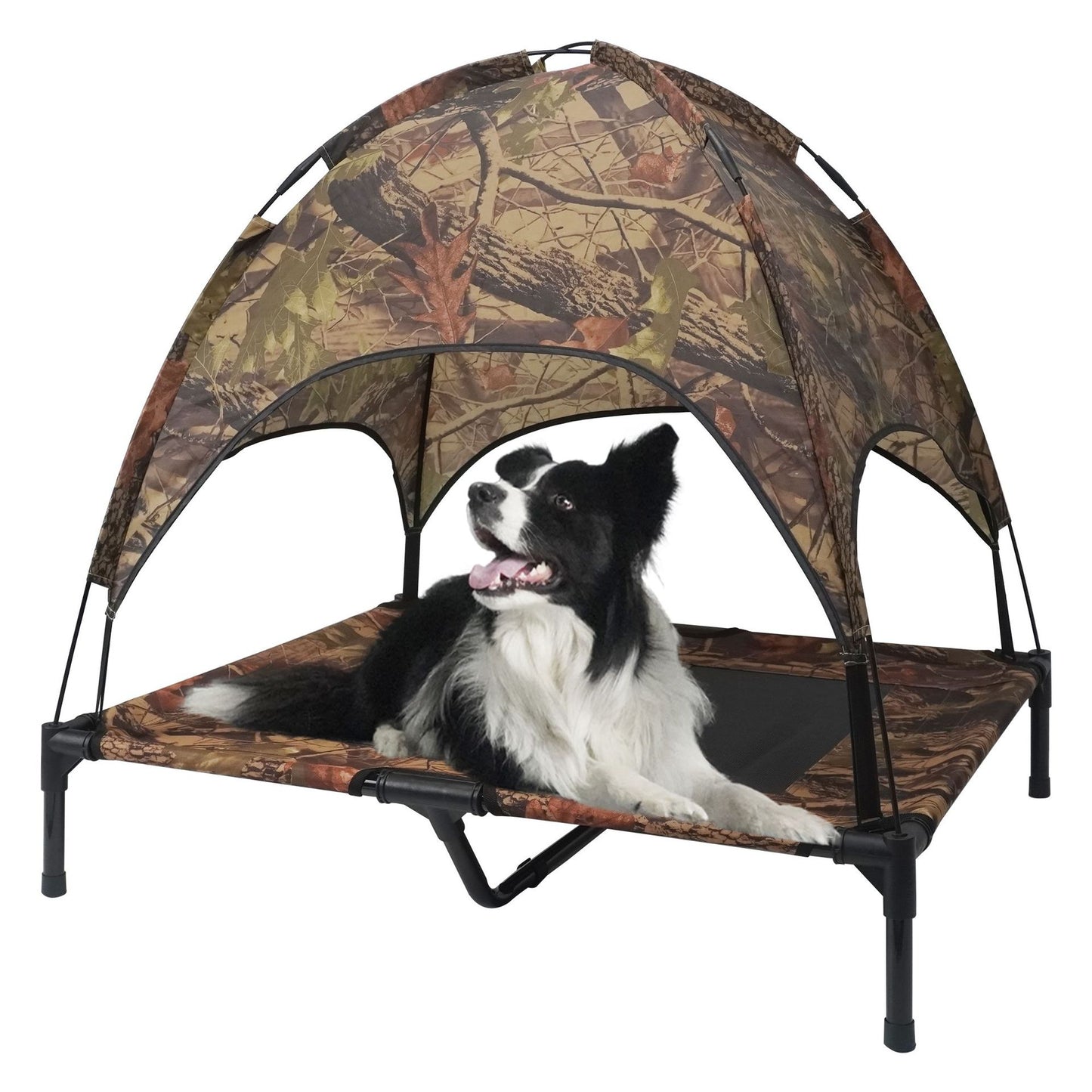 Camouflage Elevated Dog Bed with Removable Canopy | Outdoor Camping, Waterproof, Easy-to-Clean Pet Bed | Portable High-Rise Tent Bed for Large Dogs