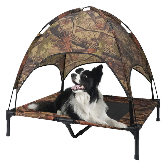 Camouflage Elevated Dog Bed with Removable Canopy | Outdoor Camping, Waterproof, Easy-to-Clean Pet Bed | Portable High-Rise Tent Bed for Large Dogs