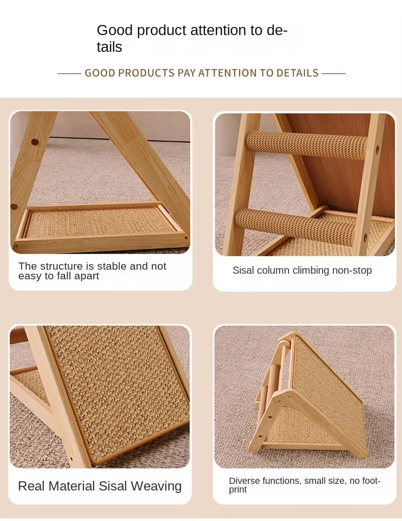Vertical Sisal Cat Scratcher with Bed | Solid Wood Cat Tree Tower with Hammock & Ramp | Durable Multi-Functional Cat Furniture – Space Saving Design