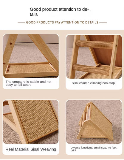 Vertical Sisal Cat Scratcher with Bed | Solid Wood Cat Tree Tower with Hammock & Ramp | Durable Multi-Functional Cat Furniture – Space Saving Design