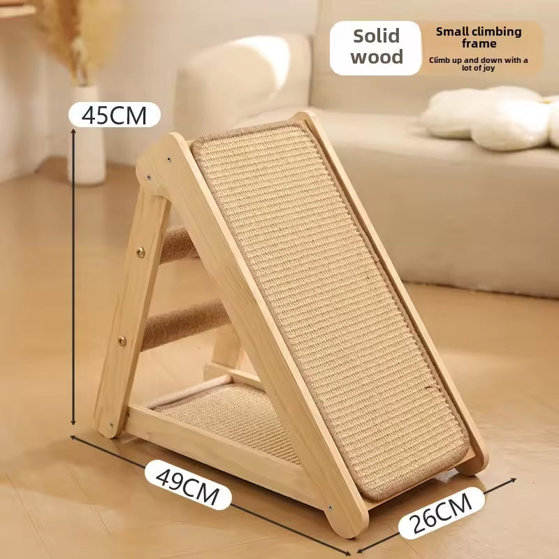 Durable Solid Wood Cat Scratcher & Bed Combo | Foldable Cat Climbing Frame with Sisal Mat | Space-Saving Cat Tree & Play Tower for Cats