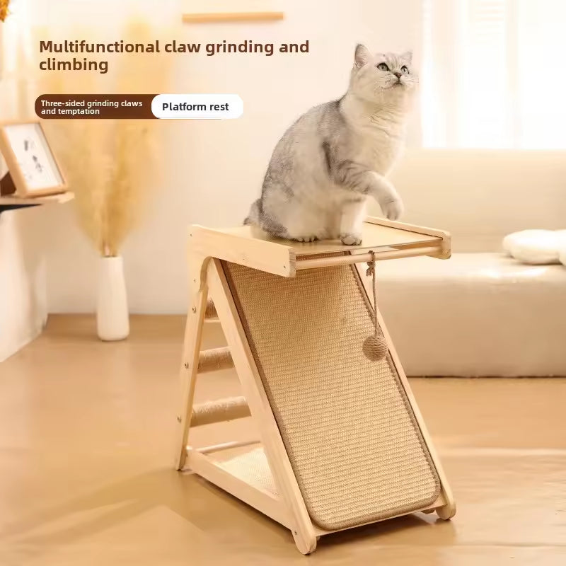 Durable Solid Wood Cat Scratcher & Bed Combo | Foldable Cat Climbing Frame with Sisal Mat | Space-Saving Cat Tree & Play Tower for Cats
