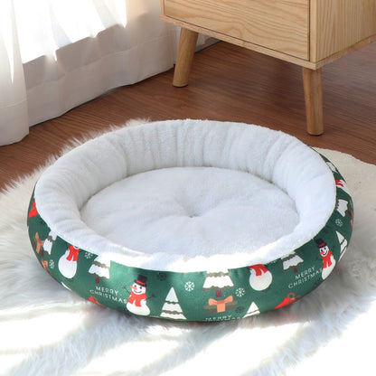 Christmas Pet Bed Round Nest | Warm Winter Dog & Cat Bed | Soft Plush Holiday Pet Cushion | Anti-Slip & Thickened Cozy Mat