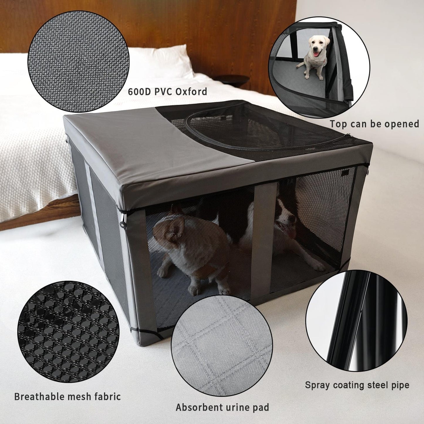 Portable Foldable Pet Playpen | Oxford Cloth Cat & Dog Crate | Large Breathable Pet House for Indoor, Outdoor & Travel
