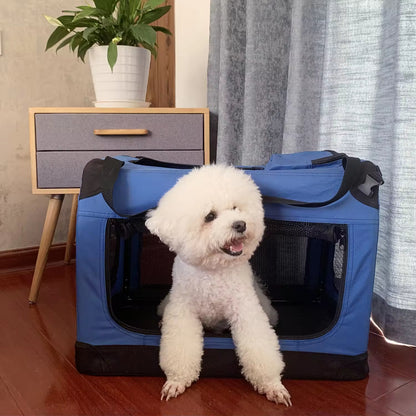 Breathable Foldable Pet Travel Carrier | Large Portable Dog & Cat Crate for Outdoor Trips & Car Use