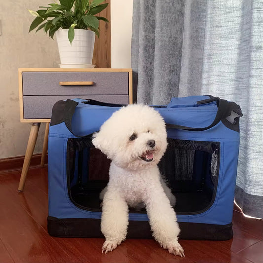 Breathable Foldable Pet Travel Carrier | Large Portable Dog & Cat Crate for Outdoor Trips & Car Use