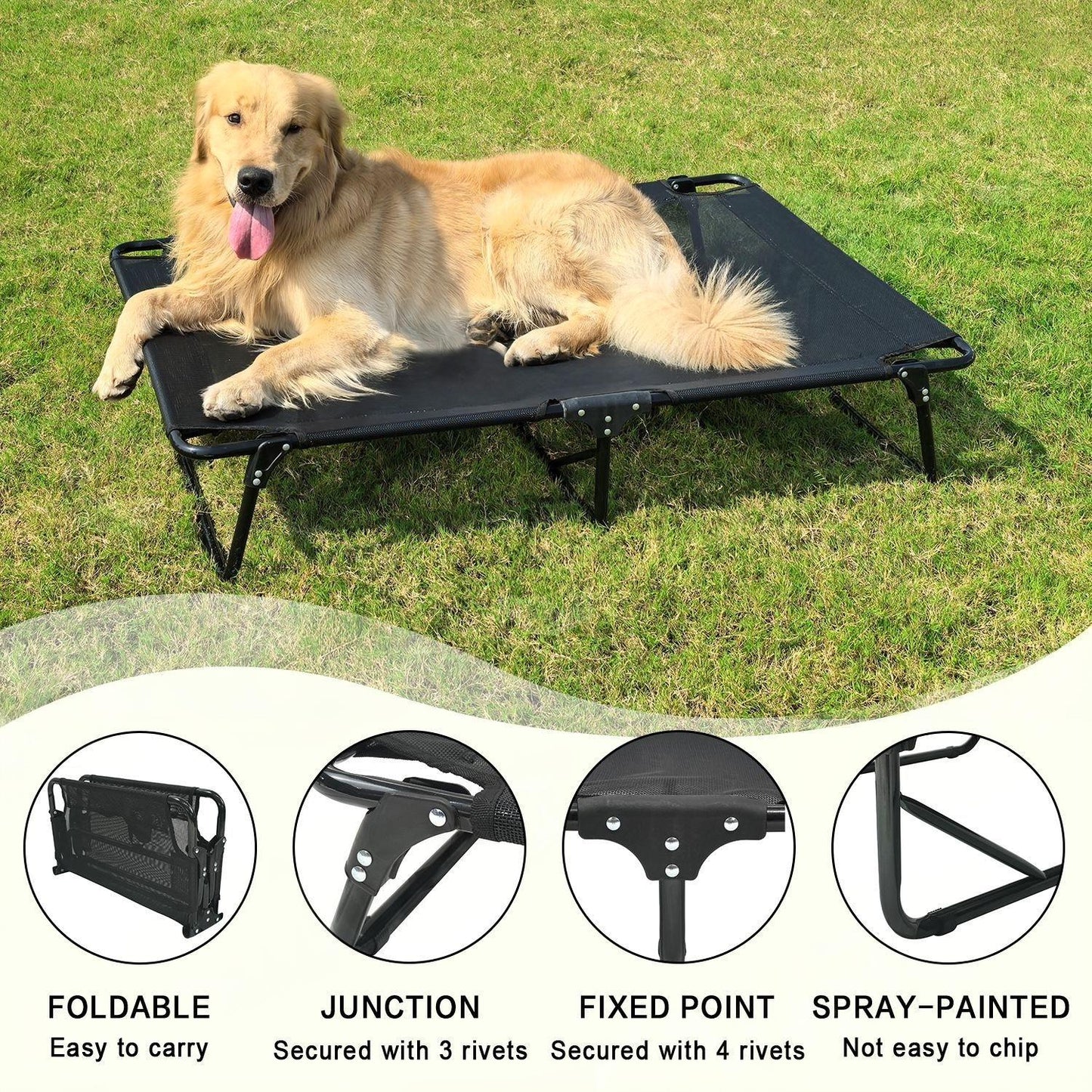 Foldable Elevated Dog Bed | Heavy Duty Waterproof Pet Bed for Medium & Large Dogs | Easy to Assemble, Portable Pet Cot for Outdoor & Indoor Use