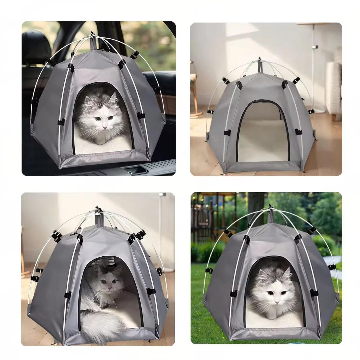 Cozy Winter Cat Tent Bed | Oxford Fabric Semi-Enclosed Indoor Pet House with Removable Cushion | Warm & Durable Pet Shelter for Cats & Small Dogs