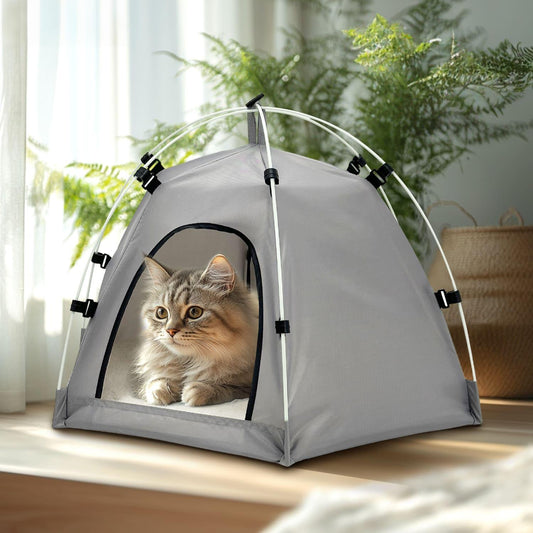Cozy Winter Cat Tent Bed | Oxford Fabric Semi-Enclosed Indoor Pet House with Removable Cushion | Warm & Durable Pet Shelter for Cats & Small Dogs