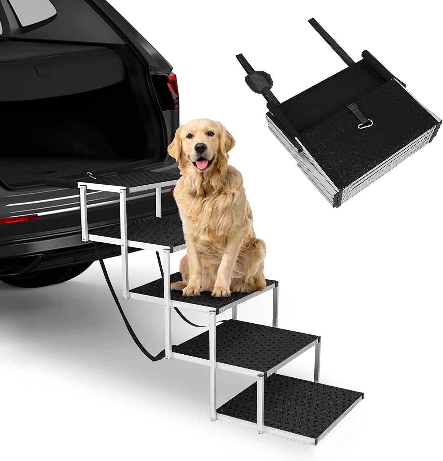 Customizable Wide Aluminum Folding Dog Ramp | Adjustable Pet Ladder for Cars, SUVs, Trucks | Large Dog Stairs with Non-Slip Surface for Easy Access