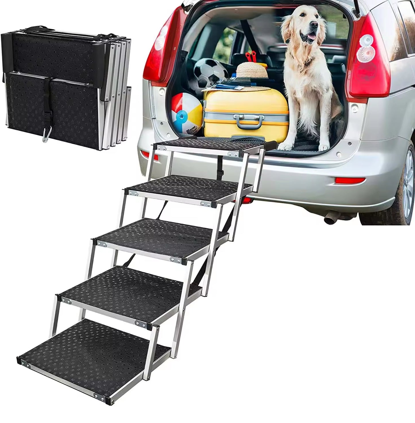 Customizable Wide Aluminum Folding Dog Ramp | Adjustable Pet Ladder for Cars, SUVs, Trucks | Large Dog Stairs with Non-Slip Surface for Easy Access