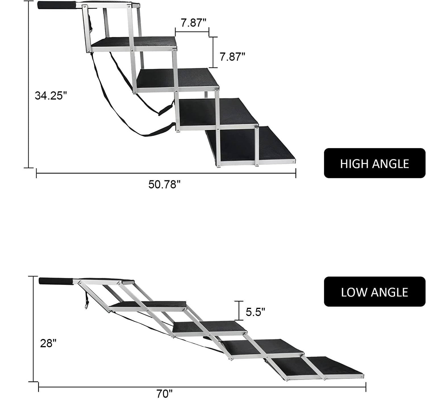 Customizable Wide Aluminum Folding Dog Ramp | Adjustable Pet Ladder for Cars, SUVs, Trucks | Large Dog Stairs with Non-Slip Surface for Easy Access