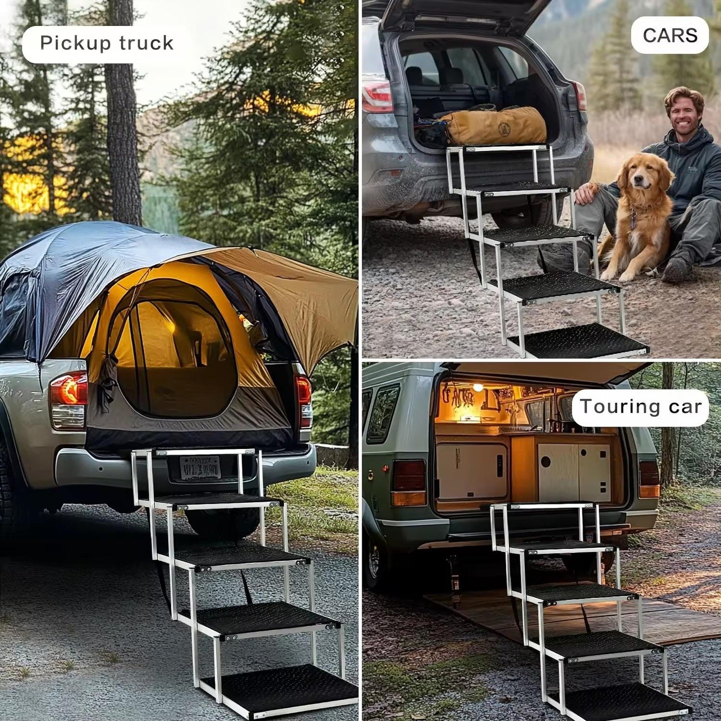 Customizable Wide Aluminum Folding Dog Ramp | Adjustable Pet Ladder for Cars, SUVs, Trucks | Large Dog Stairs with Non-Slip Surface for Easy Access