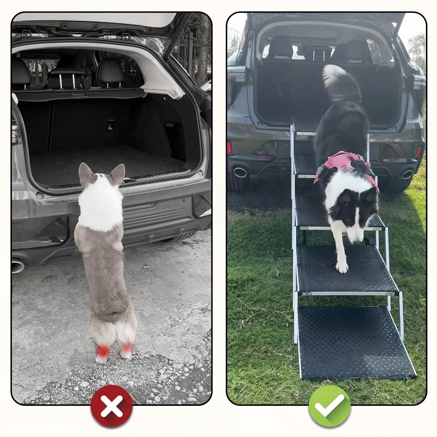 Customizable Wide Aluminum Folding Dog Ramp | Adjustable Pet Ladder for Cars, SUVs, Trucks | Large Dog Stairs with Non-Slip Surface for Easy Access