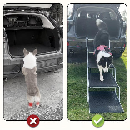 Customizable Wide Aluminum Folding Dog Ramp | Adjustable Pet Ladder for Cars, SUVs, Trucks | Large Dog Stairs with Non-Slip Surface for Easy Access