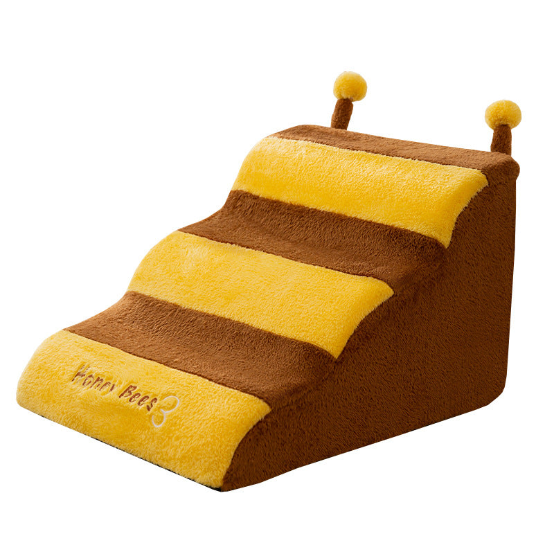 Cute Bee & Bunny Pet Stairs | Wave Design Pet Ramp for Small Dogs, Senior Pets & Cats | Anti-Slip, Washable, Orthopedic Support