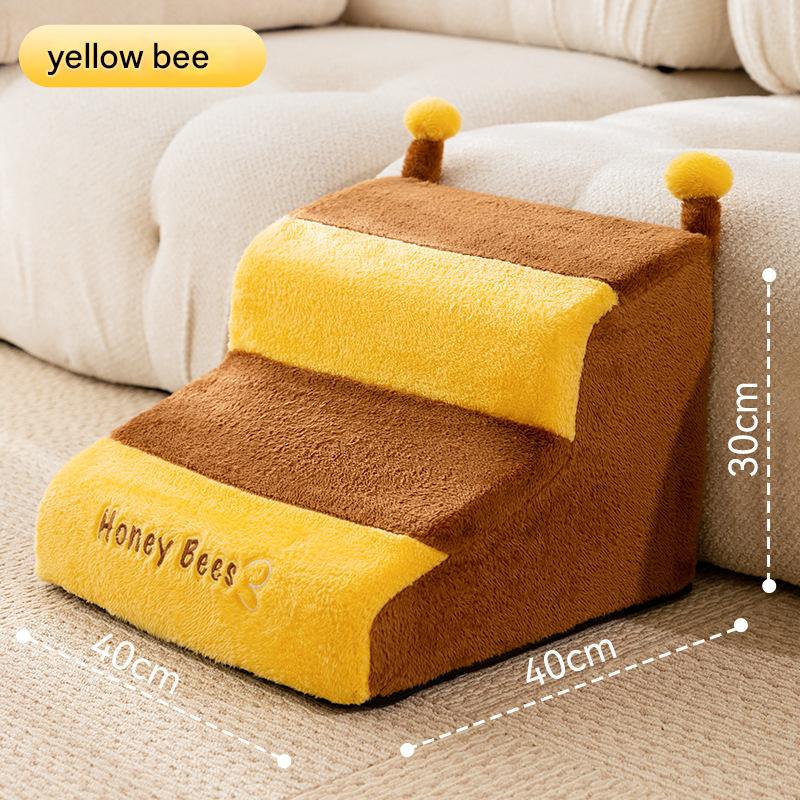 Cute Bee & Bunny Pet Stairs | Wave Design Pet Ramp for Small Dogs, Senior Pets & Cats | Anti-Slip, Washable, Orthopedic Support