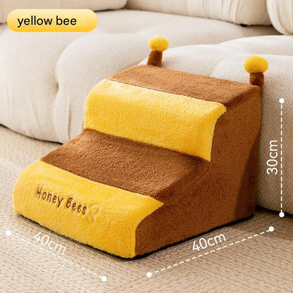 Cute Bee & Bunny Pet Stairs | Wave Design Pet Ramp for Small Dogs, Senior Pets & Cats | Anti-Slip, Washable, Orthopedic Support