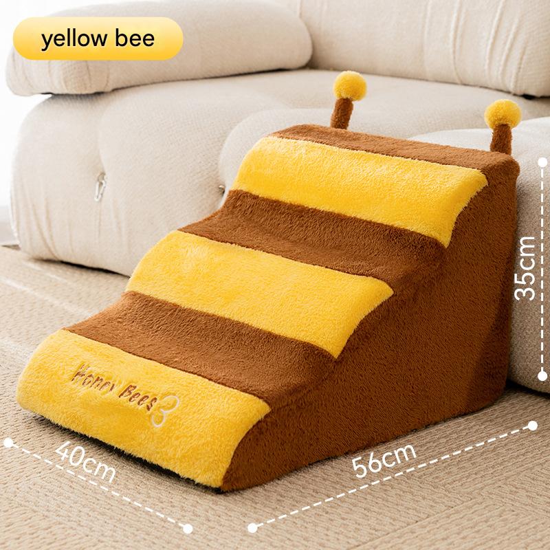 Cute Bee & Bunny Pet Stairs | Wave Design Pet Ramp for Small Dogs, Senior Pets & Cats | Anti-Slip, Washable, Orthopedic Support