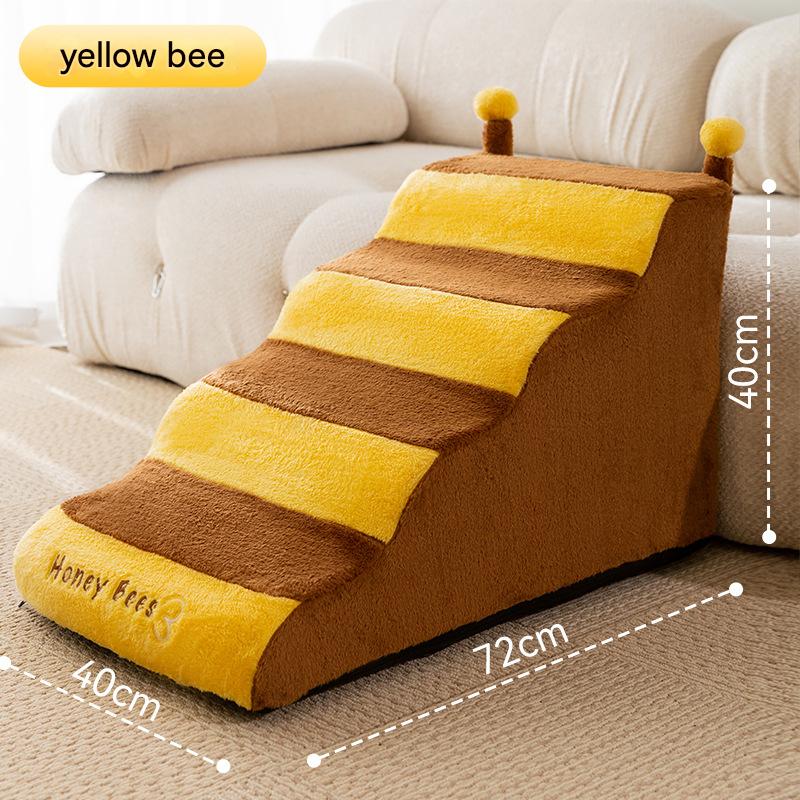 Cute Bee & Bunny Pet Stairs | Wave Design Pet Ramp for Small Dogs, Senior Pets & Cats | Anti-Slip, Washable, Orthopedic Support
