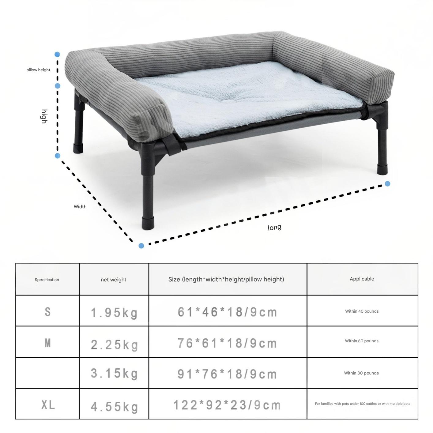 Winter Warmth Elevated Dog Bed with Detachable Pillow | Washable, Waterproof Pet Bed for Cold Weather | Elevated Pet Bed for All Sizes