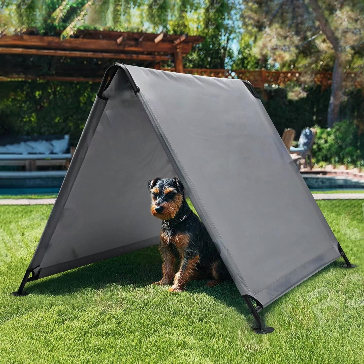 Outdoor Dog Sunshade Tent – Portable Waterproof Pet Canopy Shelter | Removable Triangular Shade for All Pets