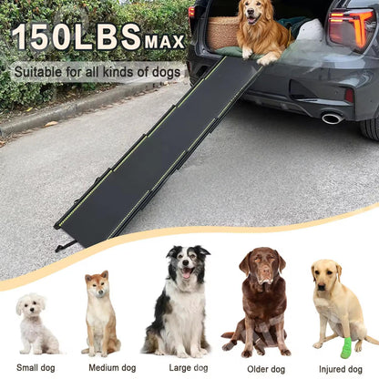 Heavy-Duty Telescopic Dog Car Ramp | Foldable Aluminum Pet Ladder for Cars, SUVs & Trucks | Non-Slip & Portable Design (Up to 70kg)