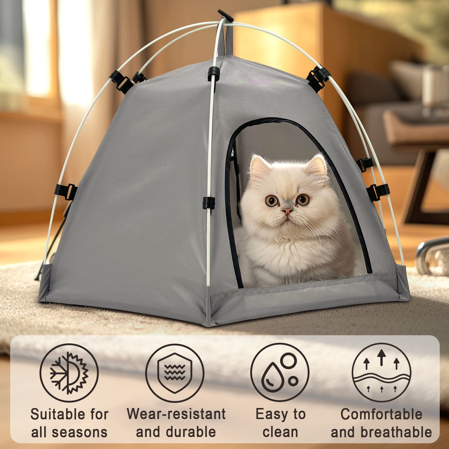 Cozy Winter Cat Tent Bed | Oxford Fabric Semi-Enclosed Indoor Pet House with Removable Cushion | Warm & Durable Pet Shelter for Cats & Small Dogs